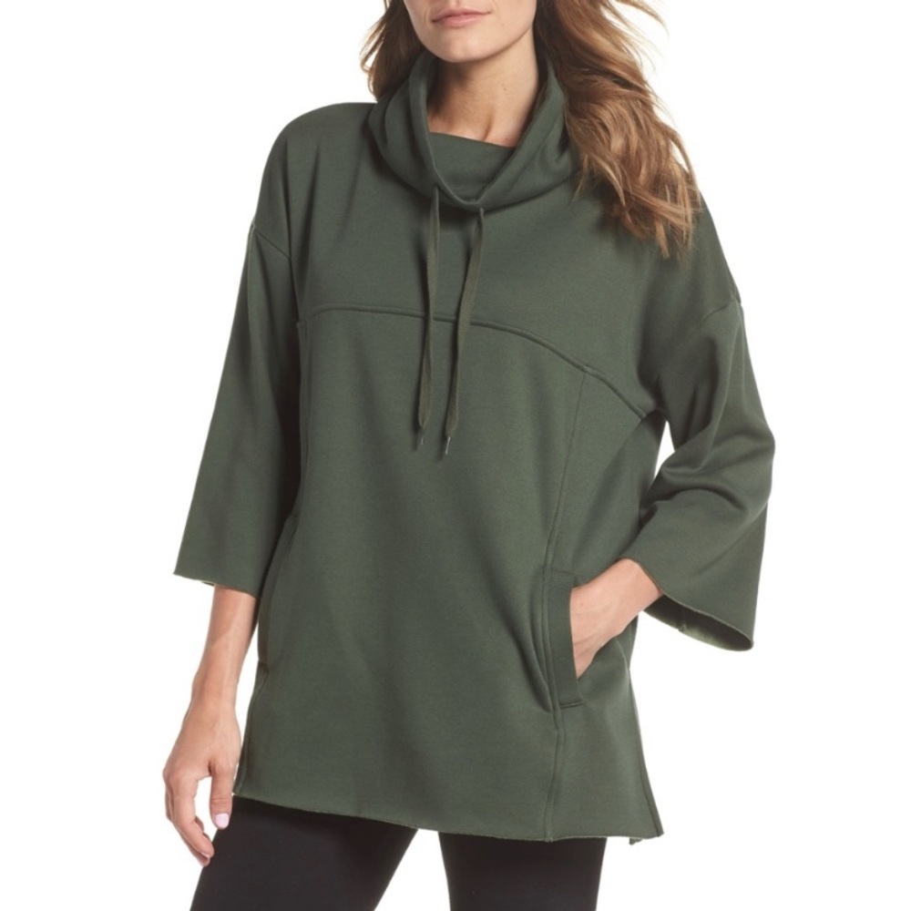 UGG Astrid poncho funnel neck fleece raw hem
